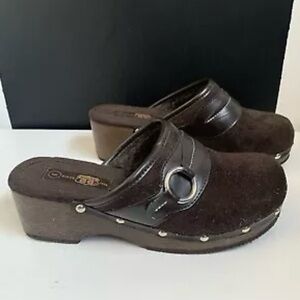 Route 66 Brown Chunky Clogs Mules Size 6 Faux Leather